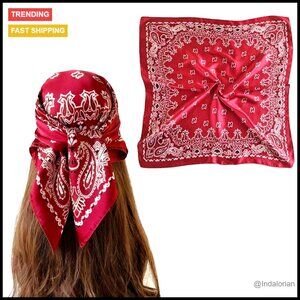 Satin Silk-Like Head Scarf Multi-Use Elegant Boho Chic Hair Bandana Purse Scarf